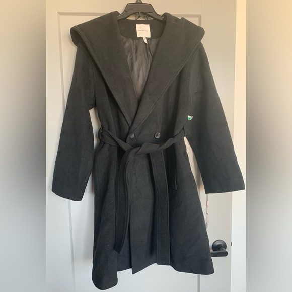 New Avec Les Filles Black Double Breasted Hooded Robe Coat Size XL Anthropologie - Picture 4 of 15